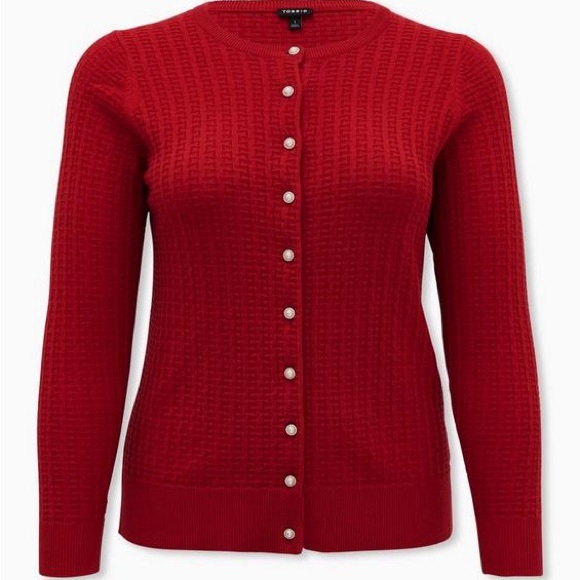 Torrid Cardigan Embellished White Pearl Button Sweater Size 2 Deep Red - Picture 4 of 8